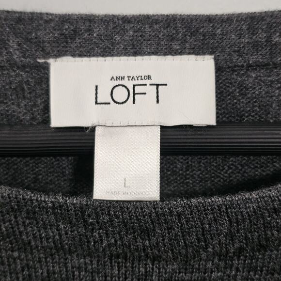 Ann Taylor Loft Gray Embellished Sequin Shoulder Long Sweater Sz Lg Wool Blend - Picture 4 of 7